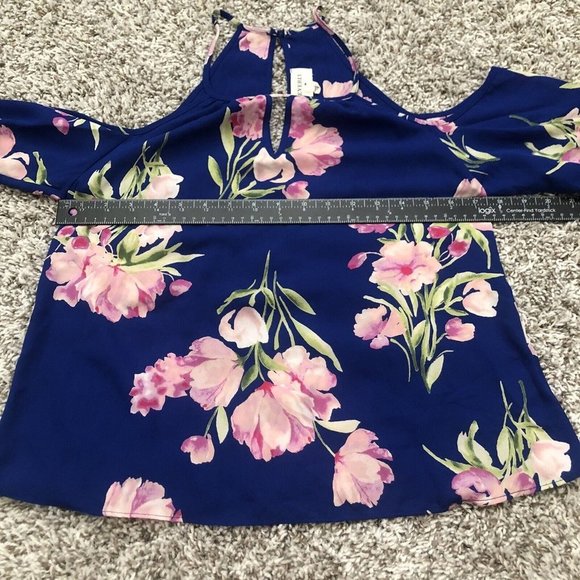 everly cold shoulder floral blouse size small key hole back Thin Spaghetti Strap - Picture 6 of 8